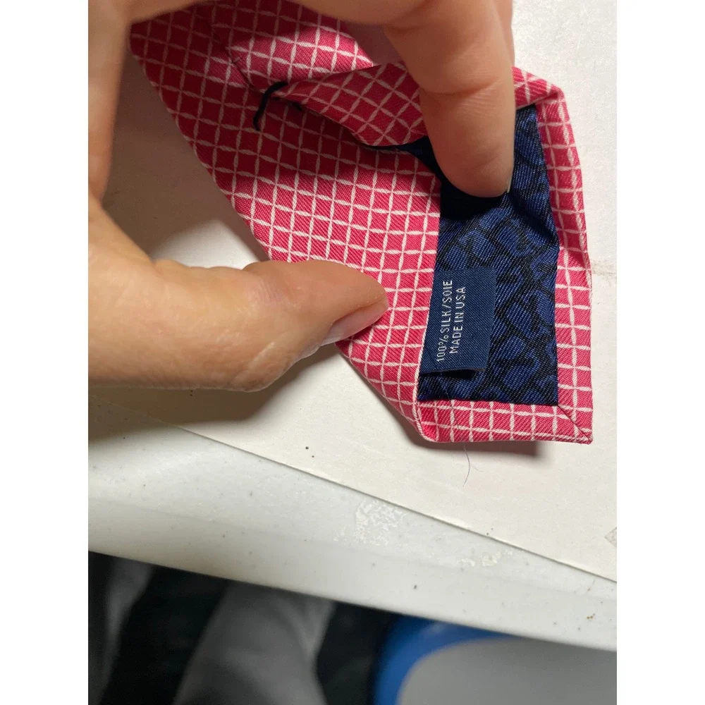 Vineyard Vines Silk Tie Kids OS Pink Micro Grid Geometric Preppy Formal Dressy